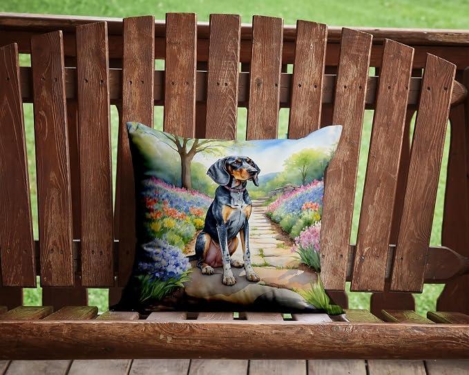Caroline's Treasures Bluetick Coonhound Spring Path Throw Pillow Machine Washable, Indoor Outdoor Decorative Pillow for Couch, Bed or Patio, 14Hx14W