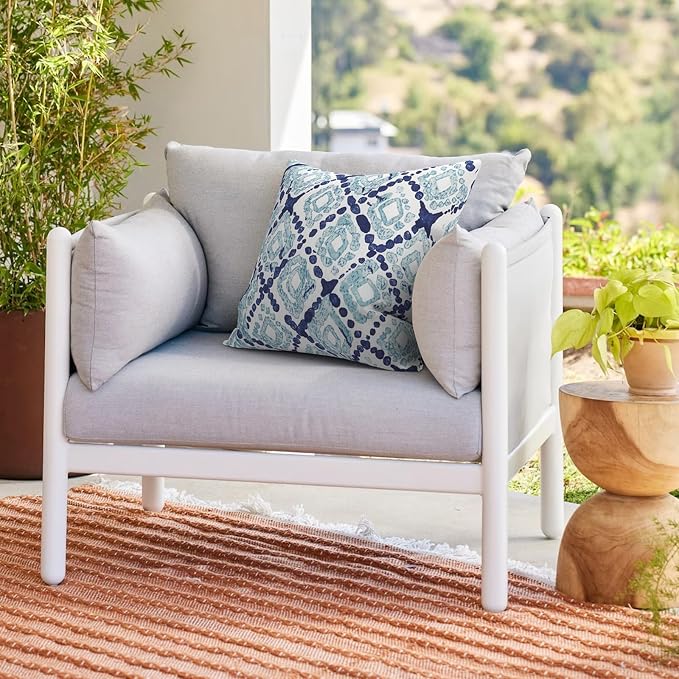 Outdoor Throw Pillows with Inners 20x20 Inch, Square Pillows Decorative for Home Garden Furniture Set of 2, Boho Geometry Blue