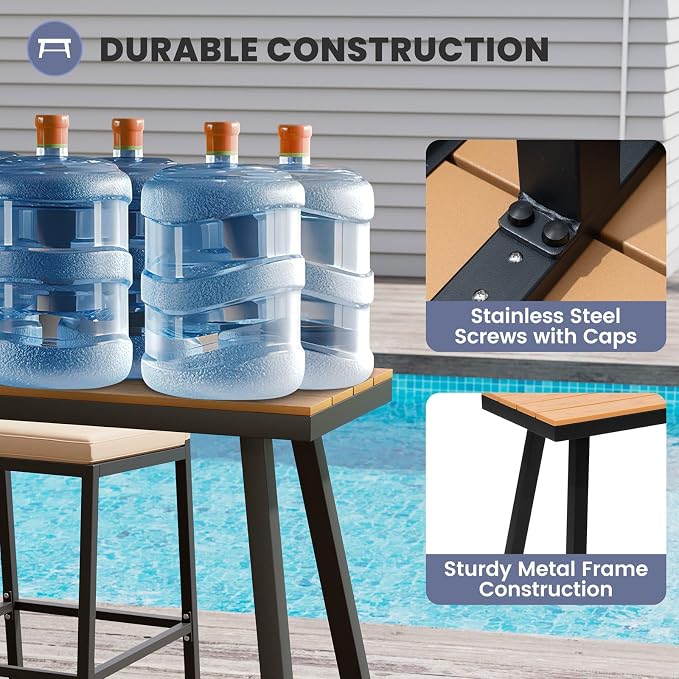 Crestlive Products Outdoor Bar Table, Patio Pub Table, 43'' Patio Bar Height Table with Weather Resistant Waterproof Top for Balcony, Bistro, Garden, Backyard, Poolside, Indoor (Brown)