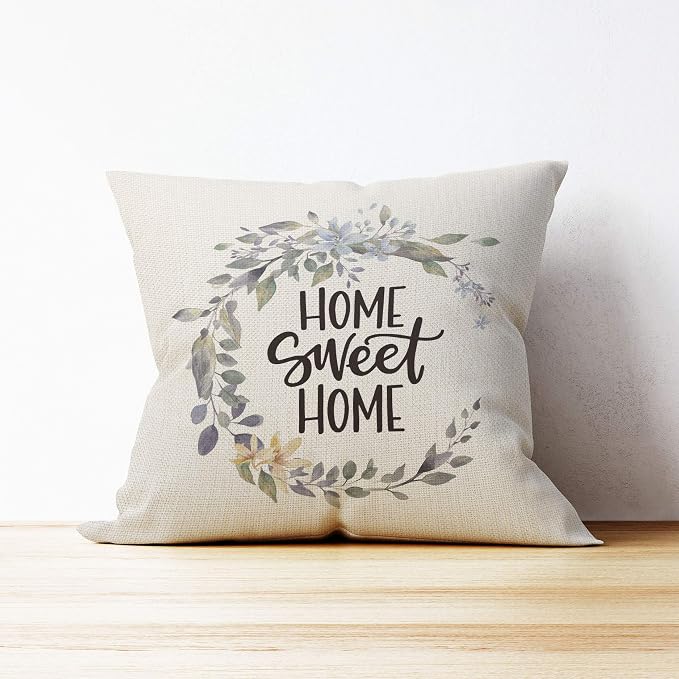 Mancheng-zi Home Sweet Home Pillow Covers 18x18,Farmhouse Throw Pillows,Farmhouse Pillows for Couch,Home Sweet Home Decor,Housewarming Gifts for Women