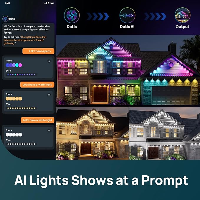 Linkind Permanent Outdoor Lights HP5, 100ft Smart Outdoor Lights for House | AI Dotis, RGBTW LED Outdoor Lights,85 Scenes Modes, IP67 Waterproof, Works with Alexa,Google Assistant
