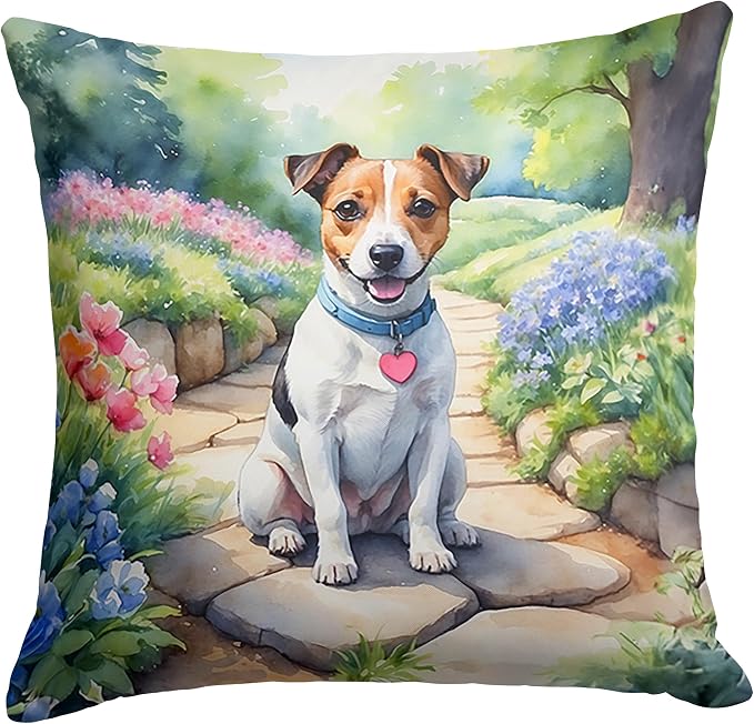 Caroline's Treasures Jack Russell Terrier Spring Path Throw Pillow Machine Washable, Indoor Outdoor Decorative Pillow for Couch, Bed or Patio, 18Hx18W