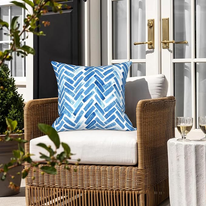 LVTXIII Outdoor/Indoor Throw Pillows, Decorative Throw Pillows with Inserts, 18"x18" Square Pillows for Bed, Couch, Sofa and Patio Furniture (Set of 2, Blue Bricks)