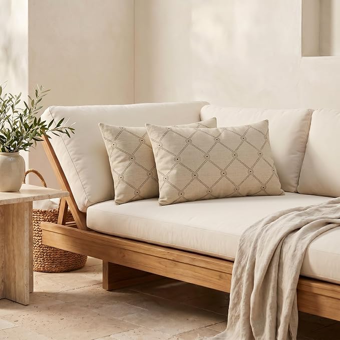 RSH DECOR: Sunbrella Jumbo Lumbar Pillows Set of 2 | 26" x 16" | Water and Fade-Resistant Performance Fabric | Outdoor Pillow Covers with Down-Alternative Inserts | Made in USA (Arabia)