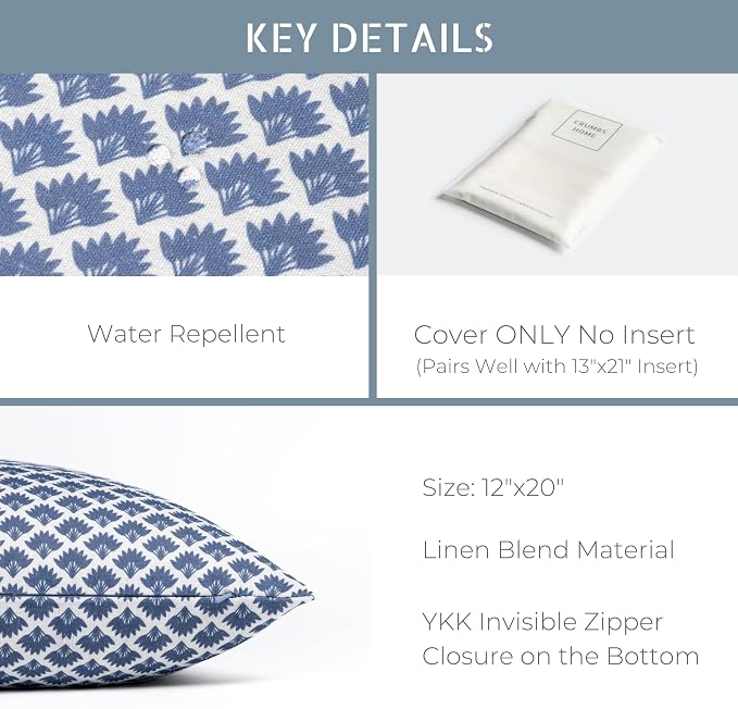 California Casual Coastal Indoor Outdoor Lumbar Pillow Cover, 12"x20" Water Repellent for Patio, Backyard, Couch, Poolside, Azure Blue Print Ravenala Palm Tree