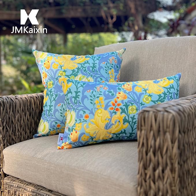 Outdoor Throw Pillows 18×18 Inch Waterproof Pillows with Inserts | Set of 2 Fade Resistant Decorative Square Pillows for Couch, Sofa and Patio Furniture