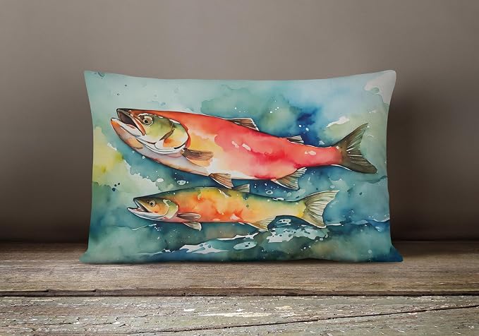 Caroline's Treasures DAC2818PW1216 Salmon Throw Pillow Machine Washable, Indoor Outdoor Decorative Pillow for Couch, Bed or Patio, 12HX16W
