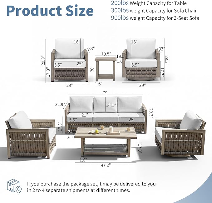 3-Seater Outdoor Sofa, All-Weather Aluminum Patio Sofa with Rope Weave & Widened Armrests, Deep Seating Cushions Patio 3-Seat Sofa for Garden, Deck, Porch, Balcony, Gray Oak