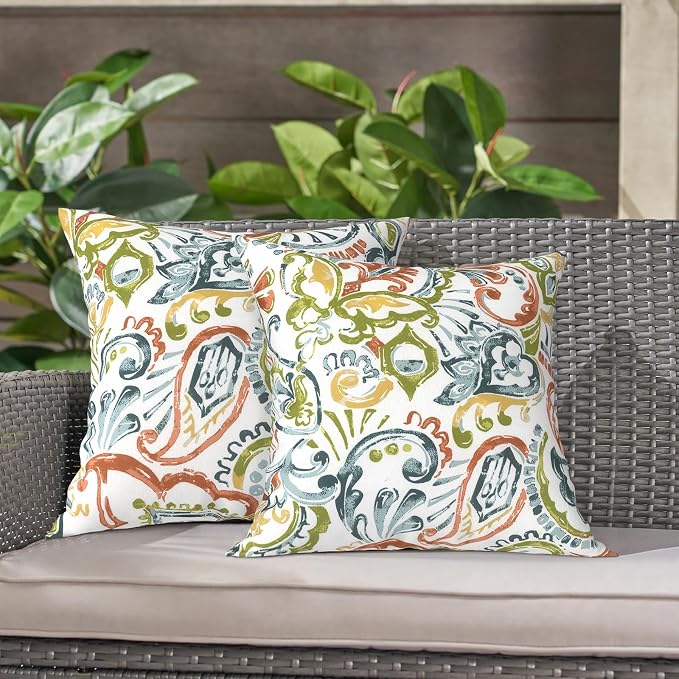 LVTXIII Outdoor Throw Pillows 16x16 Inch, Set of 2 Square Decorative Pillows with Inserts for Patio Furniture, Porch Chair, Garden Sofa, Paisley Botanical