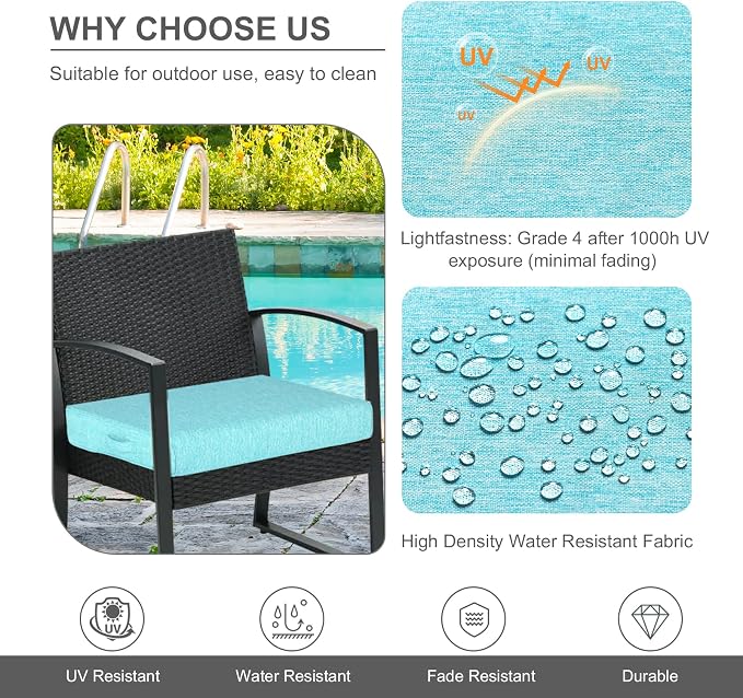 Aoodor Patio Chair Cushions Set of 2, 23 x 26 x 4 Inch Water Resistant Outdoor Seat Cushions with Handle and Ties, Square Corner Cushions for Patio Furniture Garden Lawn, Teal