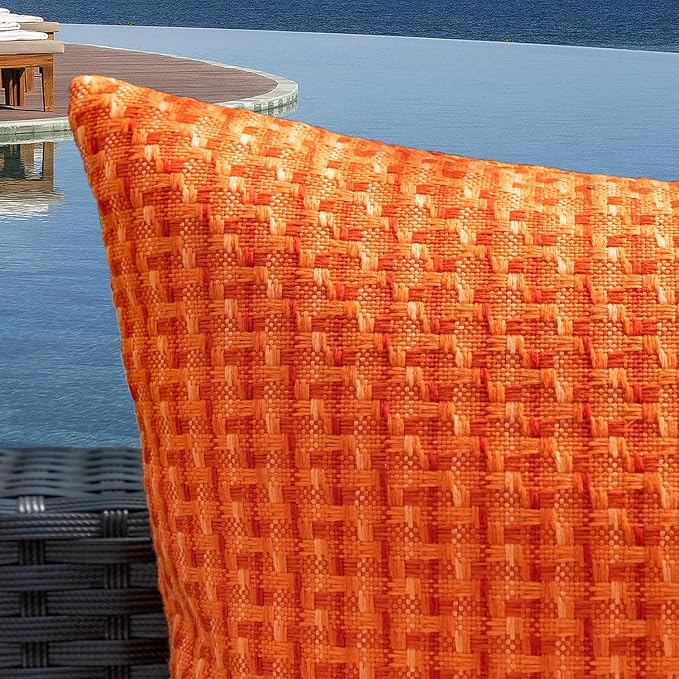 Kevin Textile Outdoor Waterproof 14"x24" Pillow Covers 2 Pack, Orange | Water Resistant Weaving Faux Linen Texture Throw Pillow Covers, Outside Decorative Pillowcases for Garden Patio Balcony Couch