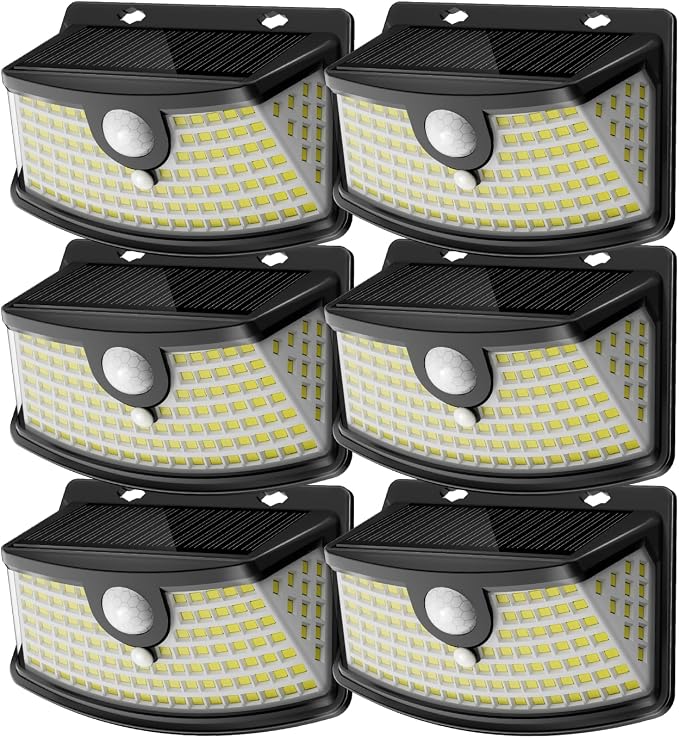 Aootek Solar Motion Sensor Lights Outdoor 120 LEDs, Black, 6 Pack | Lights Reflector, 270° Wide Angle, IP65 Waterproof, Step Lights For Front Door, Yard, Garage, Deck