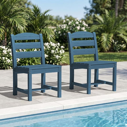KINGYES Outdoor Armless Dining Chairs Set of 2,All-Weather HDPE Patio Chairs for Backyard,Pooside,Blue