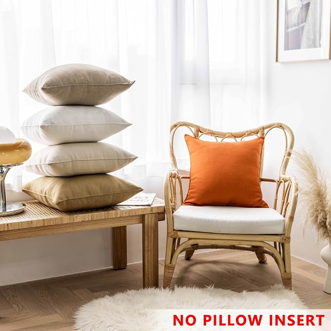 Home Brilliant Outdoor Pillows Covers Waterproof Linen Pillow Covers Bohemian Throw Pillow Covers for Patio Living Room Kid, 4 Pieces, 18 x 18 inches(45cm x 45cm), White