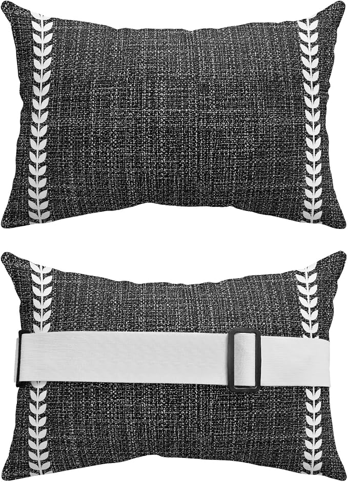Modern Minimalist Art Outdoor Lumbar Pillow 12x20 Inch, Vintage Simple Lines Black Waterproof Throw Pillow Covers with Insert, Decorative Headrest Pillows for Office Car Travel