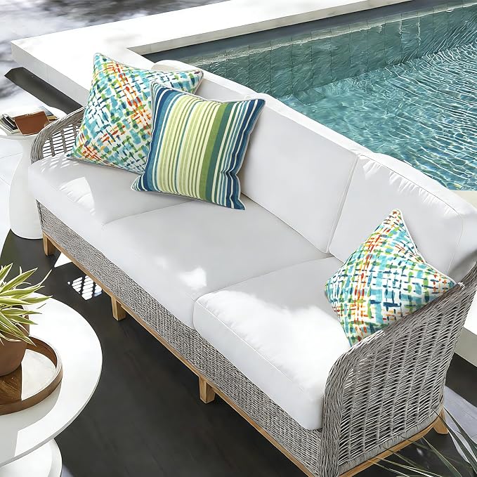 Outdoor Throw Pillow Covers Pack of 2, Decorative Water Repellent Square Pillow Cases with Piping 18x18 Inch, Acapa Opal Geometric