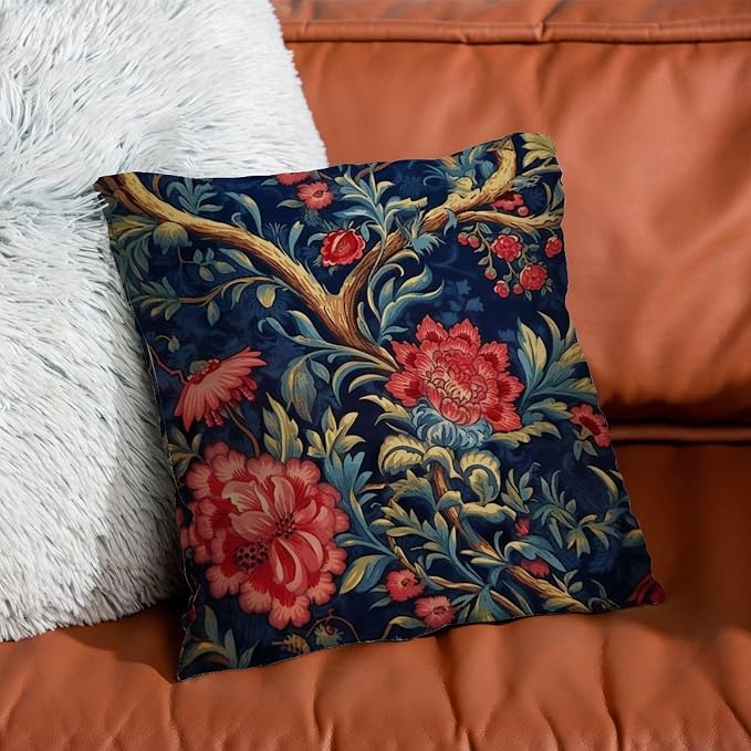 Navy Blue Floral Botanical Throw Pillow Covers Burgundy Gold Olive Pillow Covers 26x26 INAbstract Accent Decorative Cushion Cases Home Decor for Patio Tent Couch