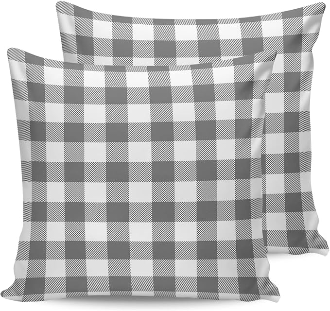 Outdoor Waterproof Throw Pillow Covers Set of 2 Gray Buffalo Check Plaid Pillowcases 26x26 Inches Farmhouse Style Patio Decorative Pillows Cushion Case Patio Pillows for Couch Bed Chair Garden