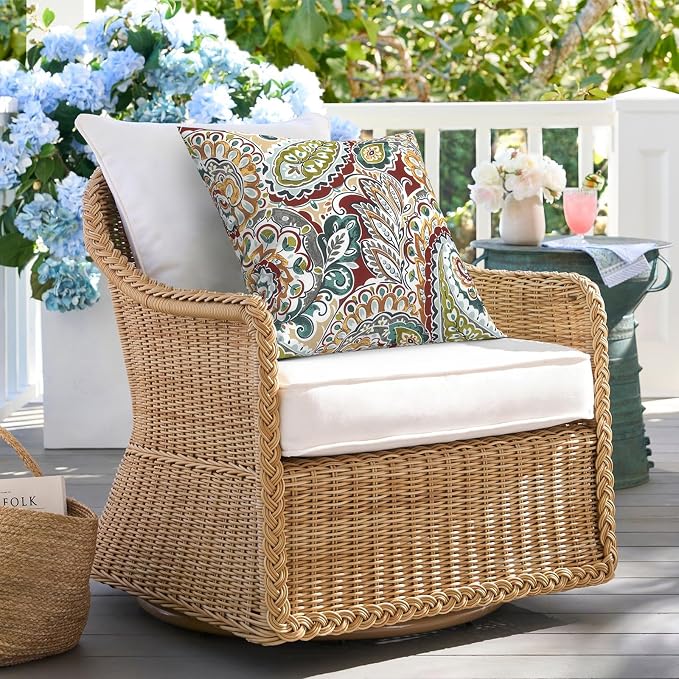 DYTXIII Pack of 2 Waterproof Outdoor Pillow with Inserts, 18x18 Square Patio Decorative Throw Pillow for Home,Sofa,Bench and Patio Furniture,Paisley Chilli