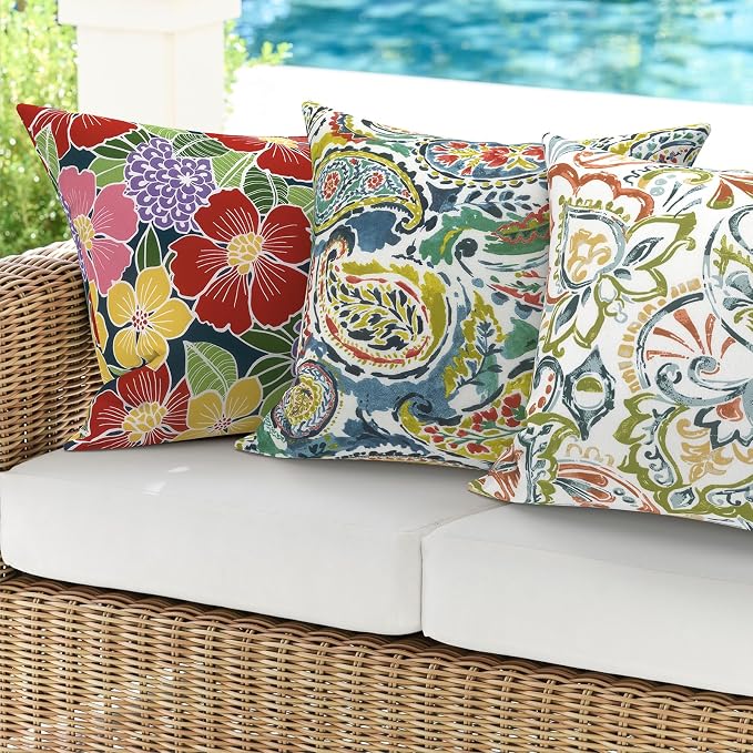 DYTXIII Pack of 2 Outdoor Waterproof Pillow Covers ONLY, 18"x18" Square Decorative Double Printed Throw Pillow Cases for Patio Couch Porch Furniture, Paisley Paradise