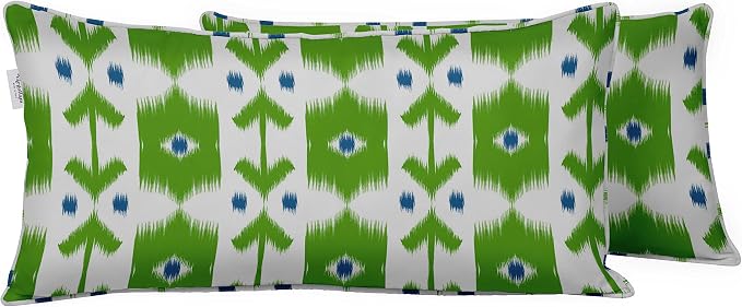 Indoor/Outdoor Polyester Fabric Lumbar Pillow Cover, All-Weather Waterproof Rectangular Cushion Case for Patio Furniture, 12 x 20 Set of 2 - Ikat-29