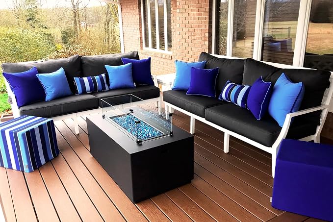 RSH DECOR: Sunbrella Lumbar & Square Pillows Set of 4 | 20" x 12" & 17" x 17" | Water and Fade-Resistant Performance Fabric | Outdoor Throw Pillows for Patio Furniture | Milano Cobalt