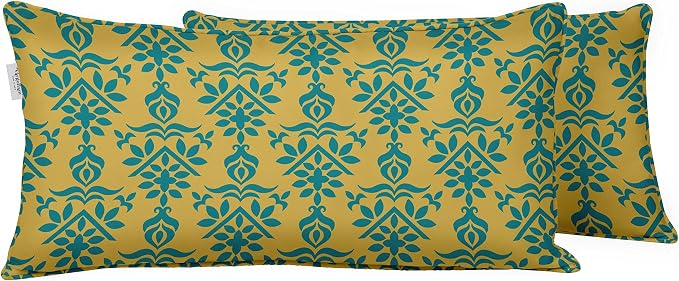 Indoor/Outdoor Polyester Fabric Lumbar Pillow Cover, All-Weather Waterproof Rectangular Cushion Case for Patio Furniture, 12 x 24 Set of 2 - Block-13