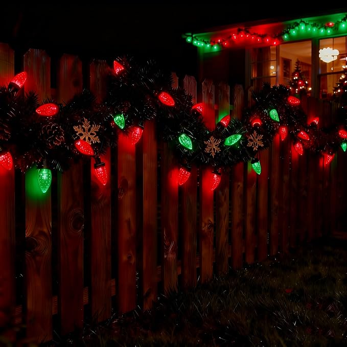 C9 LED Christmas Lights Outdoor,33 Feet 50 LED 8 Lighting Modes Waterproof Connectable Christmas String Lights for Outside Roofline Patio Home Xmas Decorations (Red & Green)
