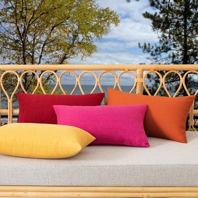 Kevin Textile Outdoor Waterproof 12”x24” Pillow Covers 2 Pack, Orange | Water Resistant, Soft Faux Linen-cotton Yarn-dyed Woven Texture Throw Pillow Covers for Tent Patio Garden Couch Sofa