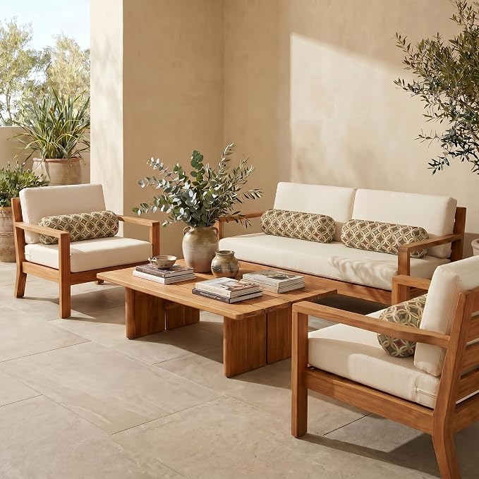 RSH DECOR: Sunbrella Neck Roll Pillows Set of 4 | 20” x 6” | Outdoor Bolster for Patio, Deck, Porch, or Poolside Furniture | Water & Fade-Resistant | Made in USA (Tango Mink)