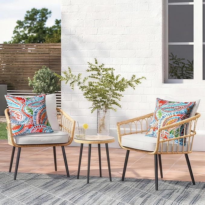 2 Pack Waterproof Outdoor Pillows, 18x18 Outdoor Throw Pillows | Patio Furniture Pillows, Fluffy Decorative Pillows, Waterproof &Fade Resistant, Removable & Washable, Paisley Multi Red