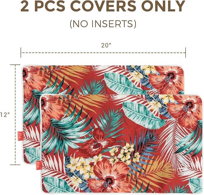 Lumbar Pillow Covers Set of 2, Outdoor Indoor Waterproof Decorative Patio Lumbar Pillowcase Shell 12x20 Inch, Rectangular Cushion Case for Couch Sofa Garden Farmhouse-Chili Red Floral