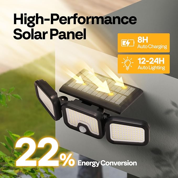 VIVOHOME Solar Flood Lights Outdoor, 256 LED Motion Sensor Lights | 2500LM, 3 Adjustable Heads Security Lights, IP65 Waterproof, 270° Wide Lighting Angle Solar Powered Lights for Porch, Yard