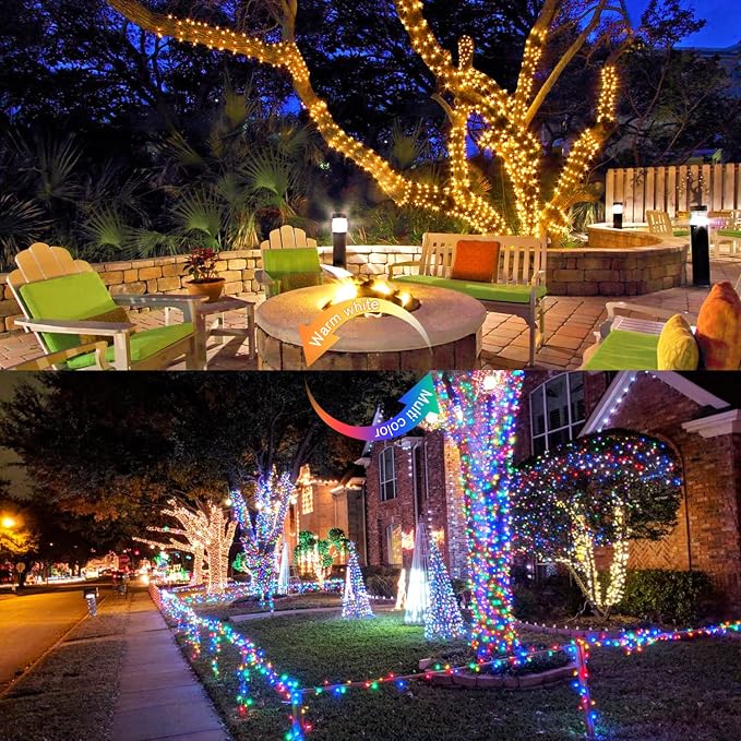 JMEXSUSS 100 LED Warm White & Multicolor Color Changing String Lights | 33ft Christmas Tree Lights Indoor Plug in, Christmas String Lights Outdoor Waterproof for Xmas Indoor Decor