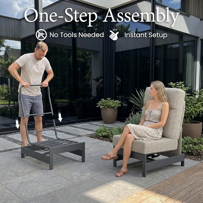 LayinSun 1-Piece Patio Furniture Set, Outdoor Aluminum Conversation Set with Swivel Chair and 6" Thick Cushions, Modern Sectional Sets for Balcony Backyard Pool