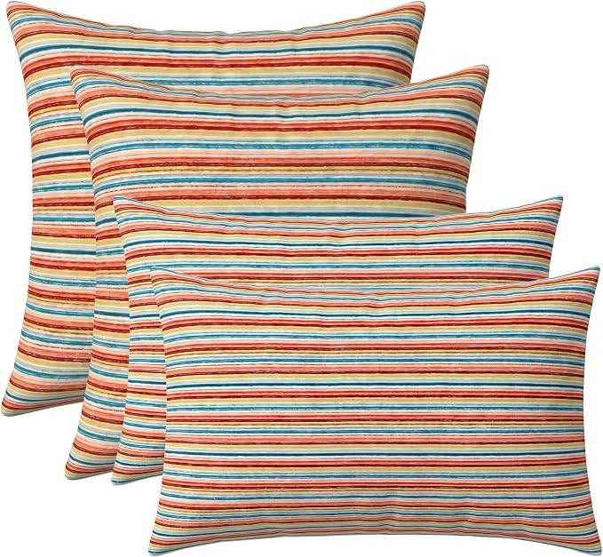 RSH DECOR: Lumbar & Square Pillows Set of 4 | 20" x 12" & 17" x 17" | Water and Fade-Resistant Performance Fabric | Outdoor Throw Pillows for Patio Furniture | Made in USA (Espy Fresh)