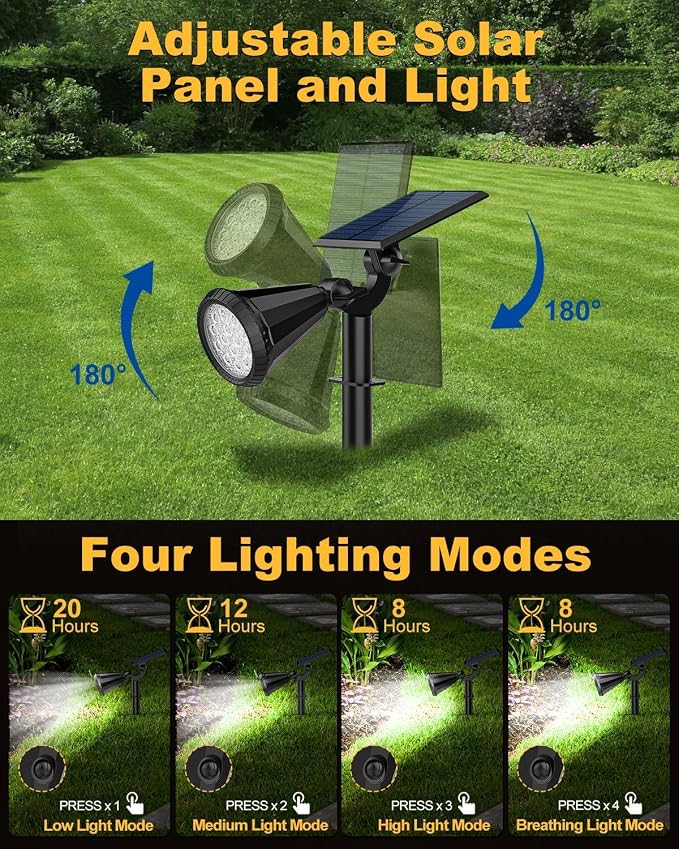 Solar Spot Lights Outdoor, 10 Pack Outdoor Solar Lights for Yard, 4 Lighting Mode Solar Landscape Spotlights with Auto On/Off, 2-in-1 Waterproof Wall Lights for Garden, Walkway (Cool White)