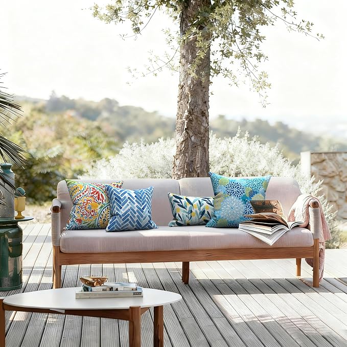 LVTXIII Outdoor Throw Pillows, Decorative Throw Pillows with Inserts, 16"x16" Square Pillows for Bed, Couch, Sofa and Patio Furniture, Set of 2, Blue Bricks