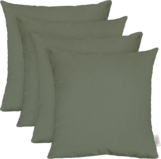 RSH DECOR: Sunbrella Square Throw Pillows Set of 4 | 17" x 17" | Water and Fade-Resistant Performance Fabric | Outdoor Pillow Covers with Down-Alternative Inserts | Made in USA (Cast Sage Green)