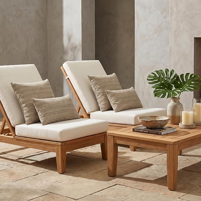 RSH DECOR: Sunbrella Lumbar & Square Pillows Set of 4 | 20" x 12" & 17" x 17" | Water and Fade-Resistant Performance Fabric | Outdoor Throw Pillows for Patio Furniture | Made in USA (Current Slate)