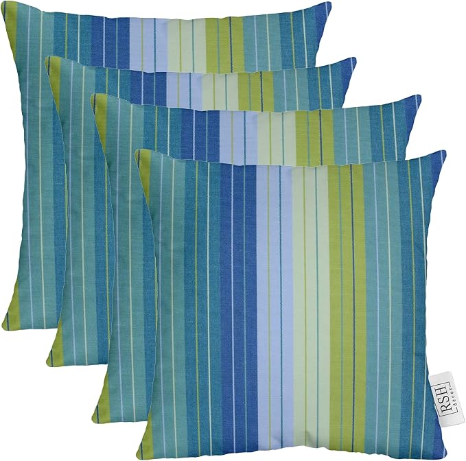 RSH DECOR: Sunbrella Square Throw Pillows Set of 4 | 24" x 24" | Water and Fade-Resistant Performance Fabric | Outdoor Pillow Covers with Down-Alternative Inserts | Seville Seaside