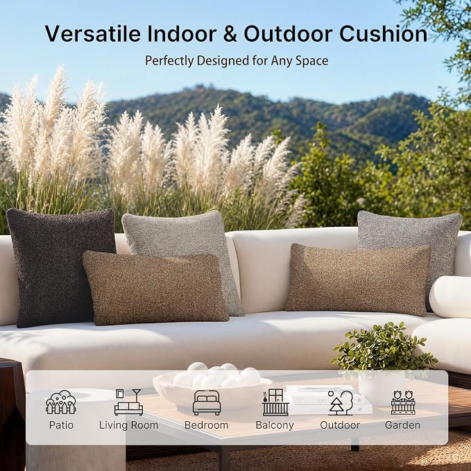 Outdoor Throw Pillow with Inserts, Outdoor Lumbar Pillow Water Resistant for Patio Furniture, 18x18 Inch Outdoor Pillows with Removable Zipper Cover