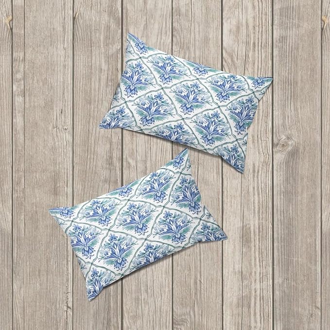 Set of 2 Blue and Green Floral Pattern Pillow Cases 12x18in Cushion Covers Farmhouse Pillows Covers for Couch Living Room Office Soft Rectangle Accent Pillowcase for Kids