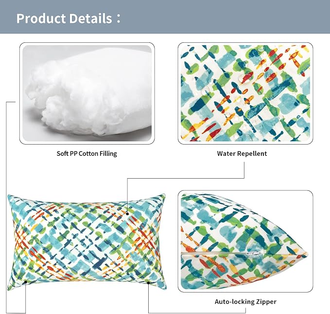 Outdoor Lumbar Pillows 12x20 inch, Rectangle Throw Pillows with Inserts, Decorative Lumbar Cushions for Patio Furniture Garden Couch Home Sofa Office Chair, Pack of 2,Acapa Opal Geometric