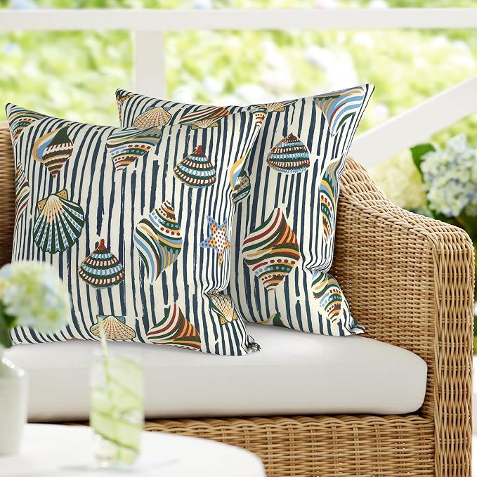 DYTXIII Pack of 2 Outdoor Waterproof Pillow Covers ONLY, 18"x18" Square Decorative Double Printed Throw Pillow Cases for Patio Couch Porch Furniture, Crayon Shells
