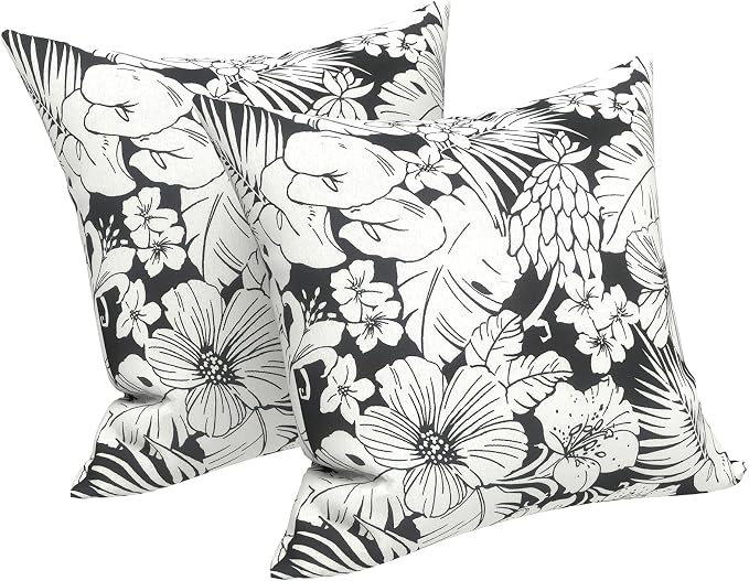 LVTXIII 2 Pack Outdoor Pillows 18x18 Inch, Square Throw Pillows with Inserts, Decorative Water-Repellent Pillow Cushions for Patio Furniture and Garden Sofa, Noir Floral