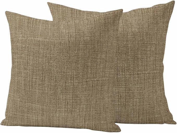 Outdoor Waterproof Throw Pillow Covers Set of 2 Brown Linen Pillowcases 24x24 Inches Farmhouse Pure Color Decorative Pillows Cushion Case Patio Pillows for Couch Bed Chair Garden