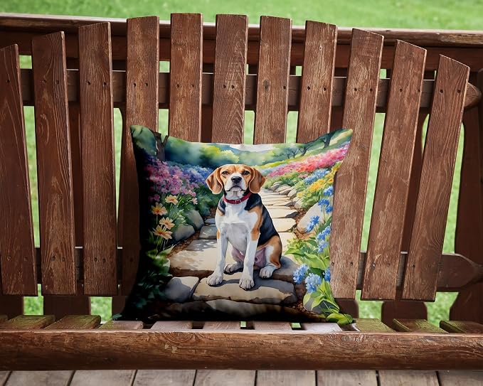 Caroline's Treasures Beagle Spring Garden Throw Pillow Machine Washable, Indoor Outdoor Decorative Pillow for Couch, Bed or Patio, 14Hx14W