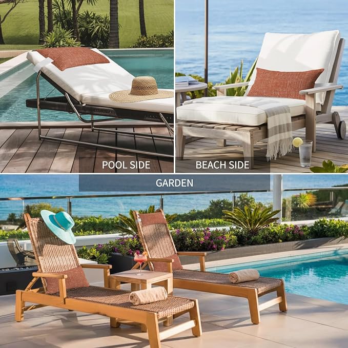 Outdoor Lumbar Pillow Set of 1, Burnt Orange Waterproof Beach Headrest Pillow with Inserts, Farmhouse Vintage Orange Solid Color Modern Recliner Throw Pillows for Patio Furniture, 11 x 16