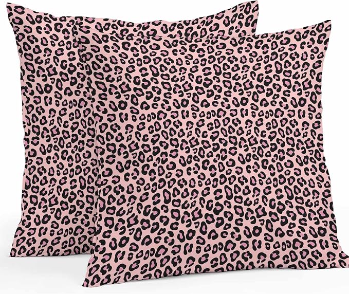 Vandarllin Outdoor Throw Pillows Covers 24x24 inch Set of 2 Waterproof Pink Leopard Print Decorative Zippered Cushion Covers for Patio Furniture, Luxury Animal Fur Pattern Lumbar Pillowcases